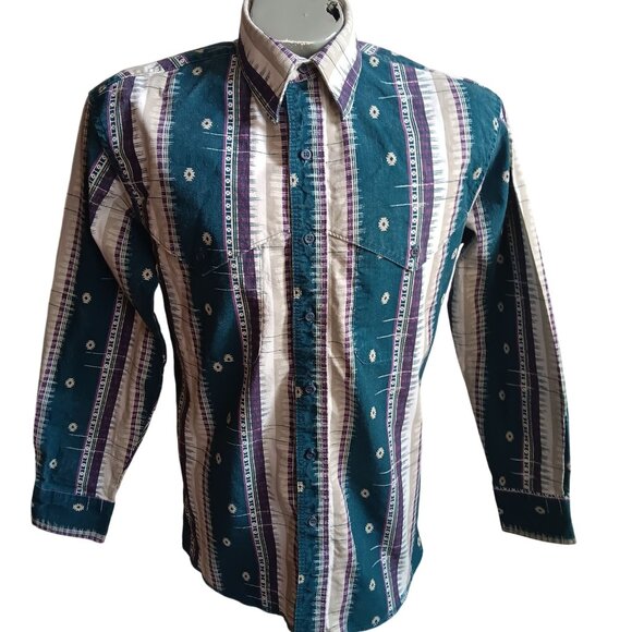 Vintage Wrangler Mens Button-Down Brushpopper Western Shirt X-Long Tails 15-33 - Picture 1 of 7